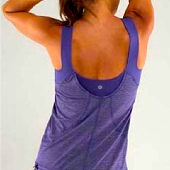 Lululemon Run For Your Life Tank Layered Built in Bra royal blue/purple Sz 4 - Picture 3 of 8